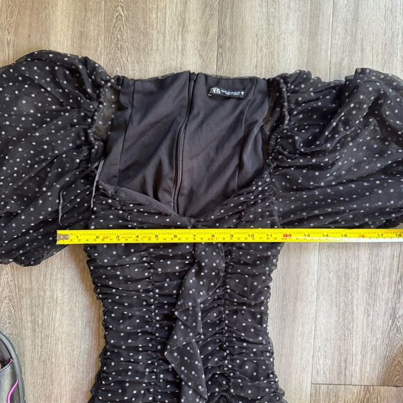 ZARA Women’s Dress Boho Black Polka Dot Tulle Mini Balloon Puffy 3/4 Sleeves - Picture 10 of 16